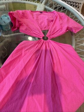 SHEIN Hot Pink Ring-Front Short Sleeve Dress